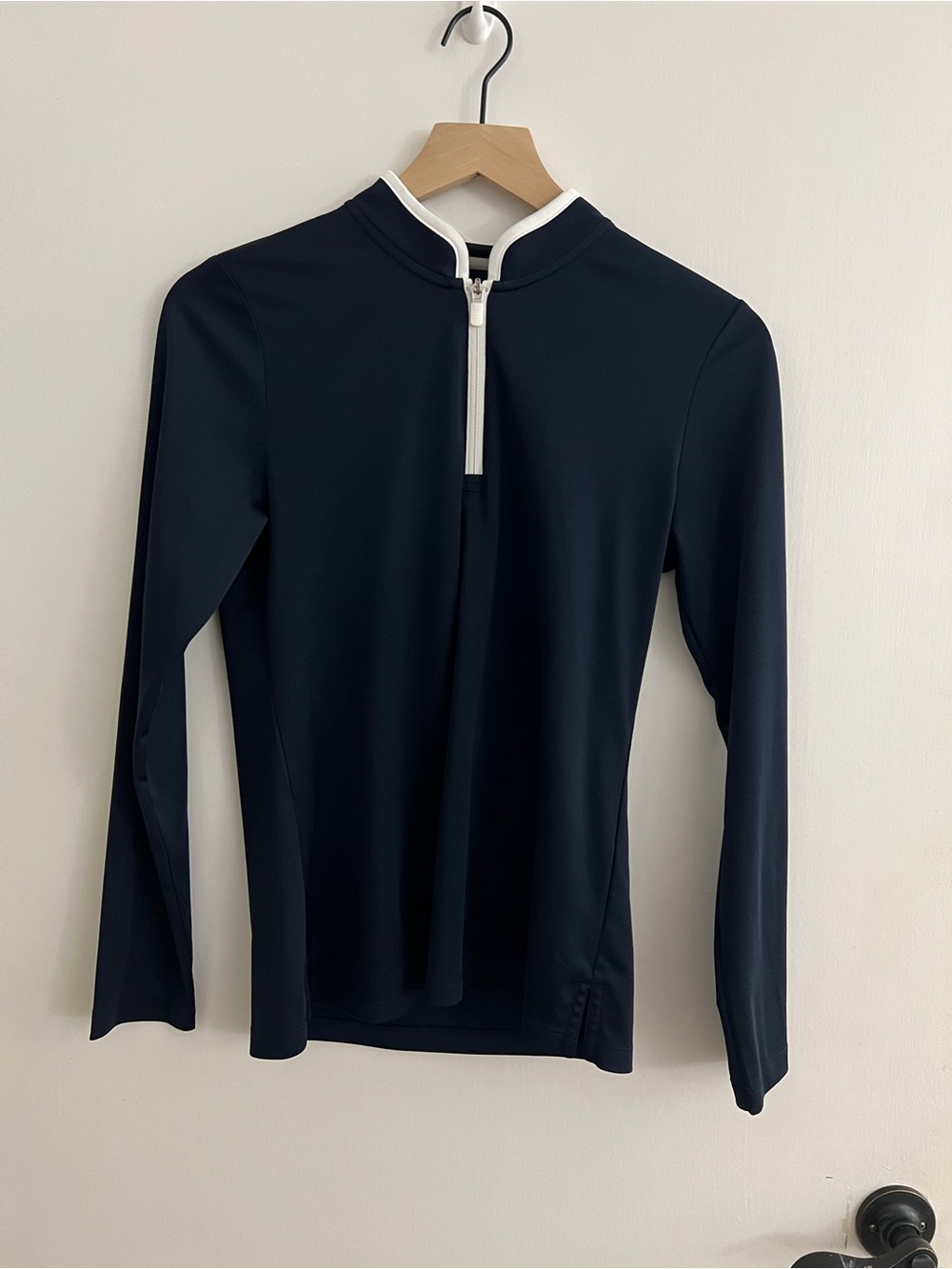 Tory Sport Navy Long-Sleeve Zip Mock Neck Top with White Trim - Picture 5 of 9